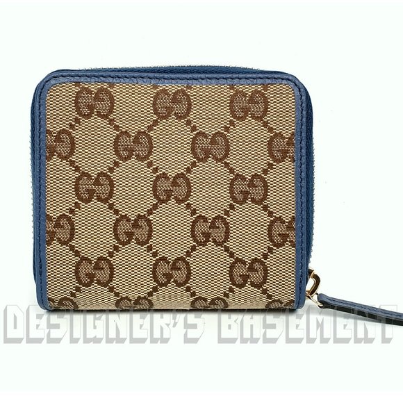 GUCCI Zip Snap Original GG blue trim French Wallet - Picture 5 of 6